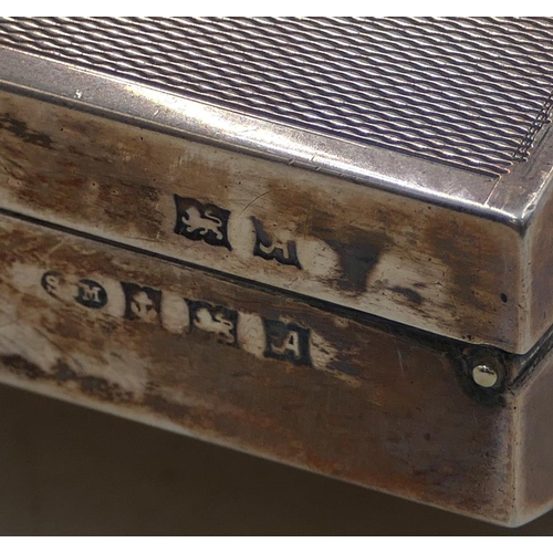 346 - A Birmingham silver small trinket box with hinged engine turned lid, enclosing purple silk interior,... 