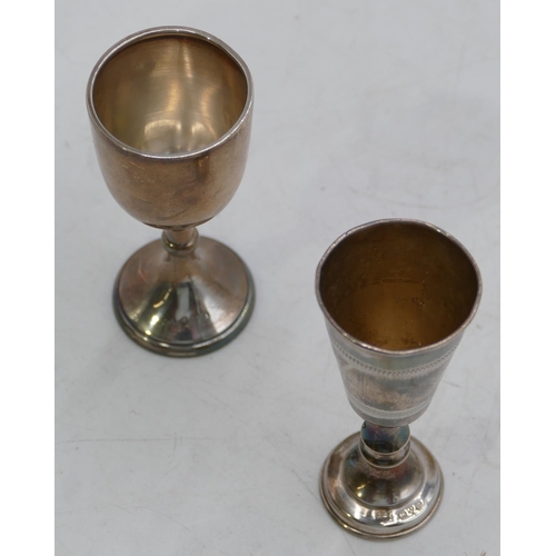 365 - A Chester silver trumpet shaped small goblet, 9cm high and a similar Birmingham silver small trophy,... 