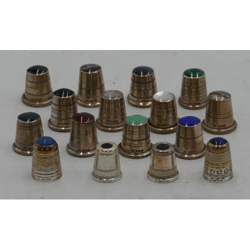 378 - 16 various silver thimbles inset with coloured stones etc. (16)