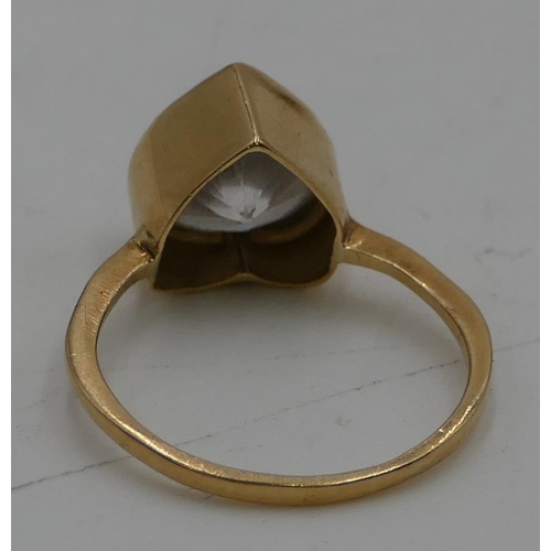 454 - A gold ladies ring set with heart shaped clear stone, size Q, 3.9 grams gross.