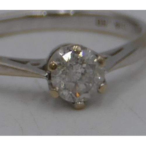 491 - An 18ct white gold solitaire diamond ring, approx. 0.60ct, Size O/P