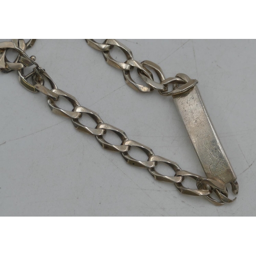 495 - A silver linked bracelet with padlock clasp, a silver identity bracelet 57g (3)