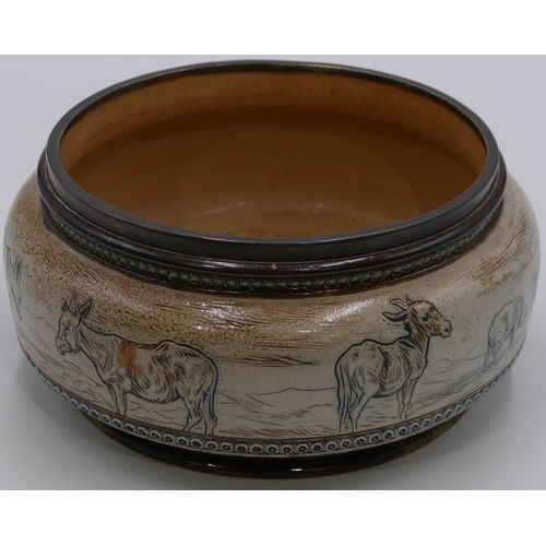 54 - Hannah Barlow, Doulton and Lambeth 19th Century round salad bowl depicting donkey and sheep decorati... 