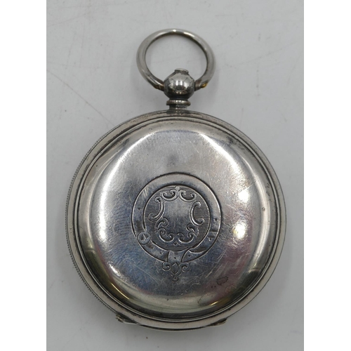 590 - T.J. Mercer, Coventry silver open faced pocket watch with white enamel dial, Roman numerals and seco... 