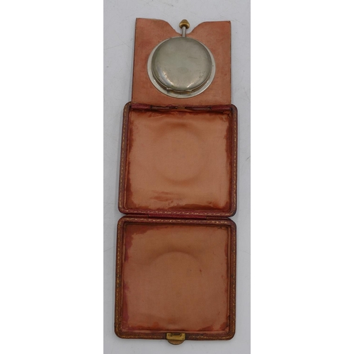 601 - Thomas Russell & Son travelling timepiece in fitted leather carrying case (dial cracked)