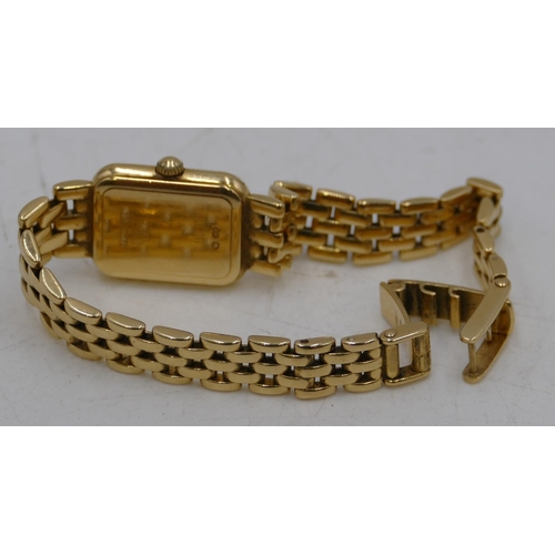 624 - A Ladies Longines 18ct gold tank shaped wrist watch with matching strap bracelet, overall weight inc... 