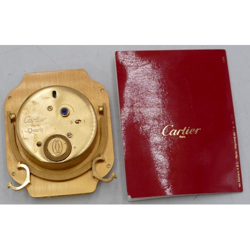 629 - Must De Cartier travelling alarm clock, with square dial and Roman numerals, 7.5cm wide x 9cm high (... 