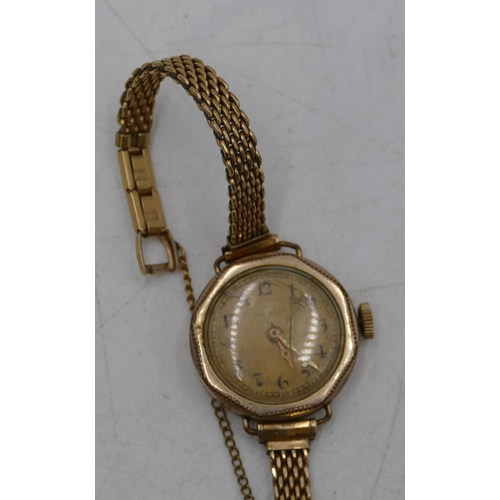 630 - Ladies Wengia gold plated wrist watch with matching strap bracelet