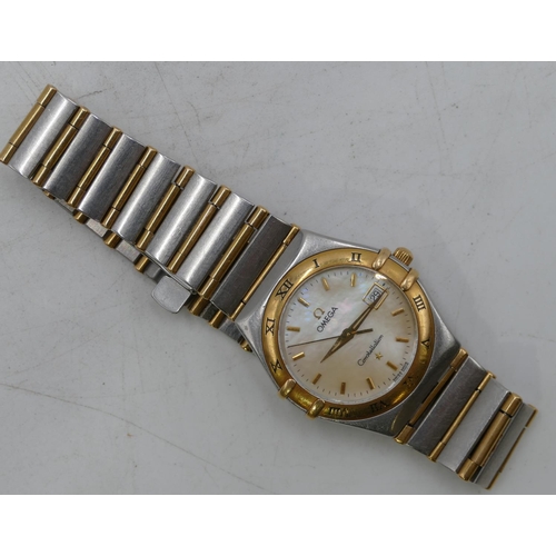 632 - Ladies Omega Constellation steel and gold wrist watch with matching strap bracelet, mother of pearl ... 