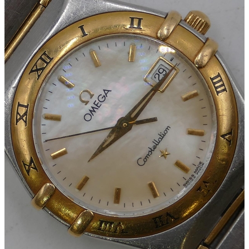 632 - Ladies Omega Constellation steel and gold wrist watch with matching strap bracelet, mother of pearl ... 