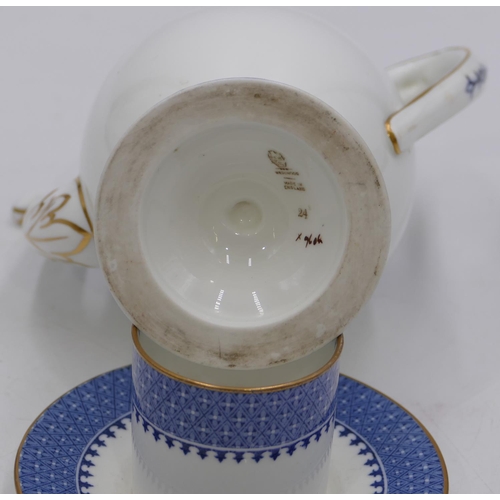 65 - A Wedgwood coffee service on white and blue ground, coffee pot, 2-handled lidded sugar bowl, milk ju... 