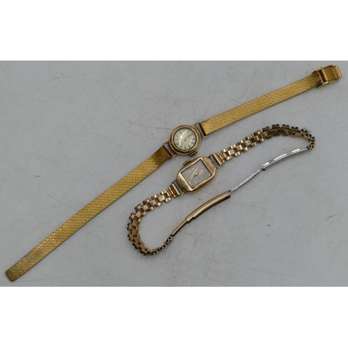 670 - A 9ct gold Elco ladies wristwatch with plated strap bracelet, and a 9ct gold ladies wristwatch with ... 