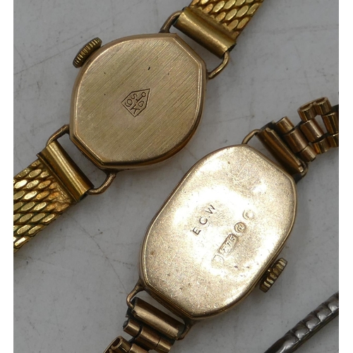 670 - A 9ct gold Elco ladies wristwatch with plated strap bracelet, and a 9ct gold ladies wristwatch with ... 