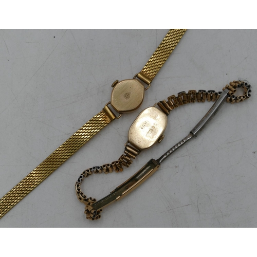 670 - A 9ct gold Elco ladies wristwatch with plated strap bracelet, and a 9ct gold ladies wristwatch with ... 