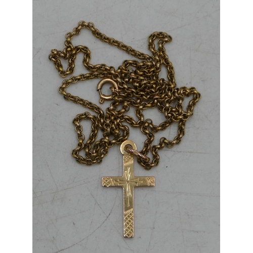 681 - A 9ct gold cross pendant with chain, 7.5 grams.