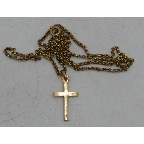 681 - A 9ct gold cross pendant with chain, 7.5 grams.