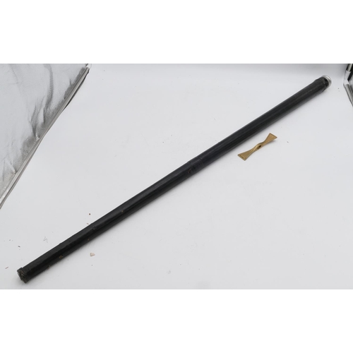 709 - A masonic ceremonial sword with metal and black leather carrying case, 95cm long overall.