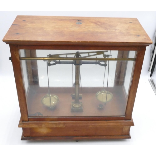 725 - A set of Gallencamp & Co Ltd, London balance scales in mahogany case with single drawer to front, la... 