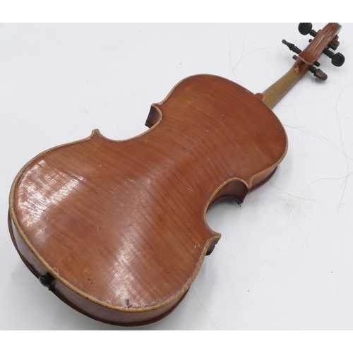 727 - A 2-piece back violin labelled 