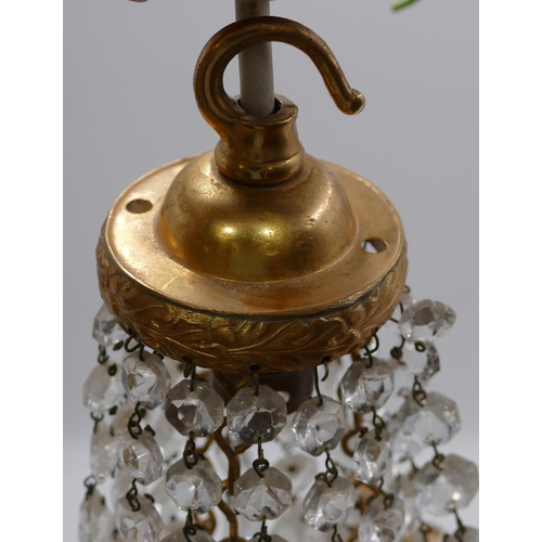 736 - A circular brass and glass bag shaped centre light fitting, 26cm diameter.