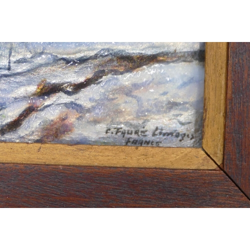 765 - C Faure, Limoges enamel rectangular shaped plaque depicting landscape, signed, framed 10.4 x 15.5cm.