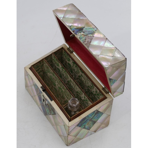 789 - A Mother of Pearl rectangular shaped stationary box (2 small triangular sections of Mother of Pearl ... 