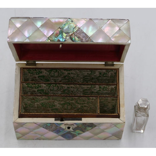 789 - A Mother of Pearl rectangular shaped stationary box (2 small triangular sections of Mother of Pearl ... 