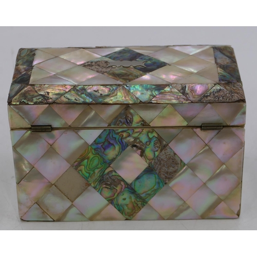 789 - A Mother of Pearl rectangular shaped stationary box (2 small triangular sections of Mother of Pearl ... 