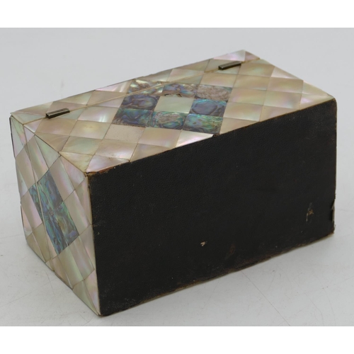 789 - A Mother of Pearl rectangular shaped stationary box (2 small triangular sections of Mother of Pearl ... 