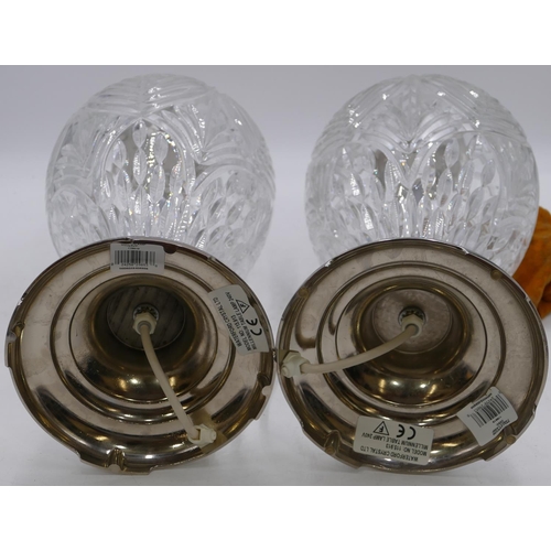 79 - A pair of Waterford crystal millennium round bulbous shaped table lamps with metal necks and bases, ... 