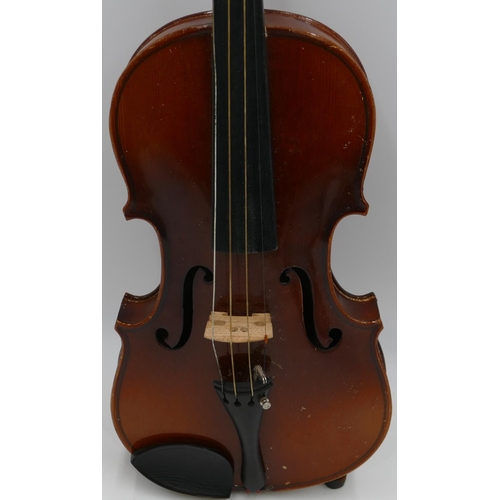 795 - A 2-piece back violin, 34 inch back with bow, cased