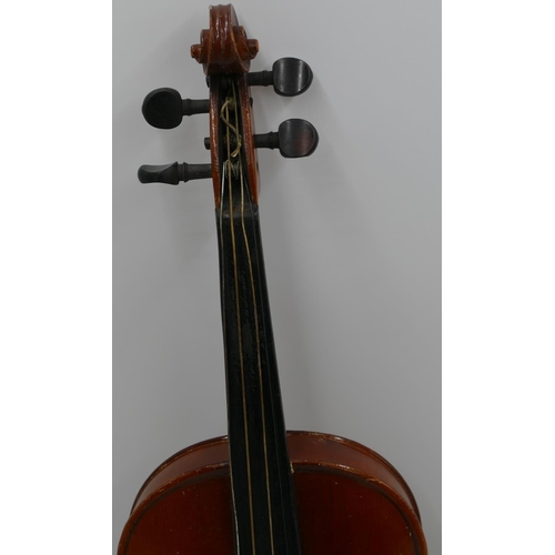 795 - A 2-piece back violin, 34 inch back with bow, cased