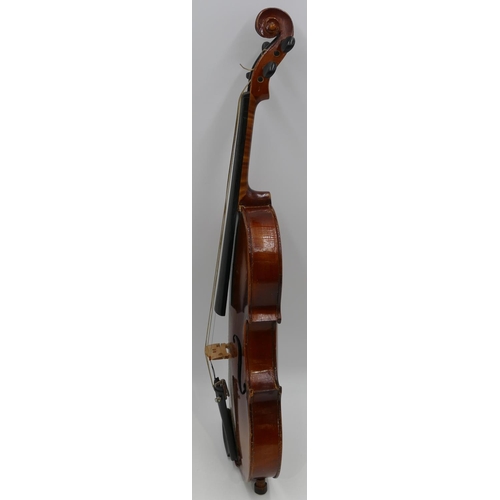 795 - A 2-piece back violin, 34 inch back with bow, cased