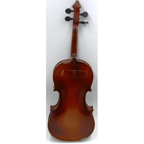 795 - A 2-piece back violin, 34 inch back with bow, cased