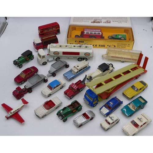 808 - A quantity of Dinky and other child's cars and lorries, Hoynor car transporter, AEC tanker, Coca Col... 