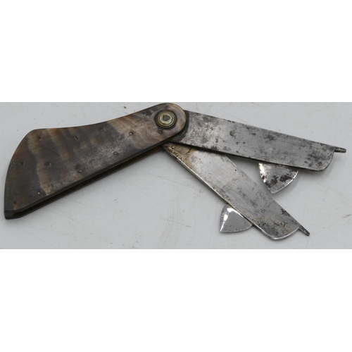 824 - H. Holborn, Victorian medical vetinary penknife, both blades stamped (with horn handle)