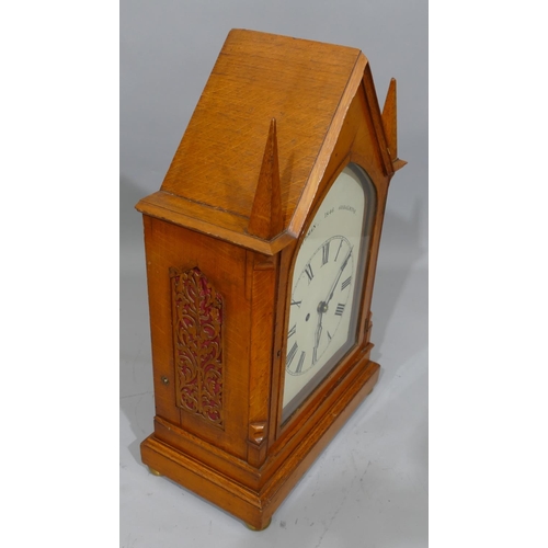 845 - Stedman, Godalming 19th Century oak 8-day striking mantel clock with painted arch dial, Roman numera... 