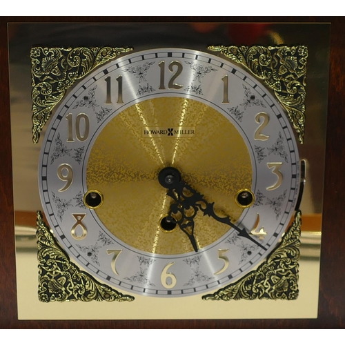 848 - Howard Miller 8-day striking Westminster chime mantel clock with brass carry handles, square brass d... 