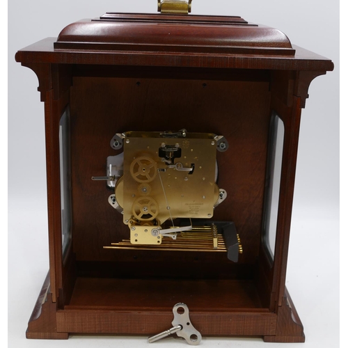 848 - Howard Miller 8-day striking Westminster chime mantel clock with brass carry handles, square brass d... 