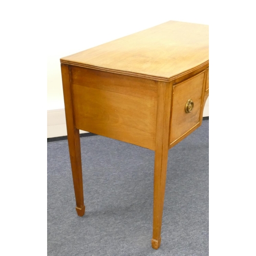 859 - A 19th Century mahogany bow fronted side table with centre drawer above knee hole, flanked by 2 deep... 