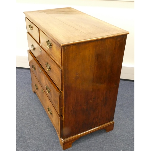 863 - A George III walnut and mahogany straight front chest of drawers with banded decoration, 2 short and... 