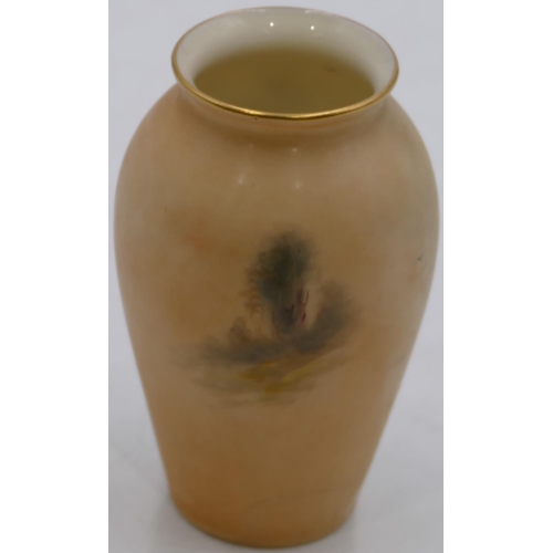 87 - A Royal Worcester J Stinton round bulbous thin necked vase with hand painted pheasant decoration, si... 