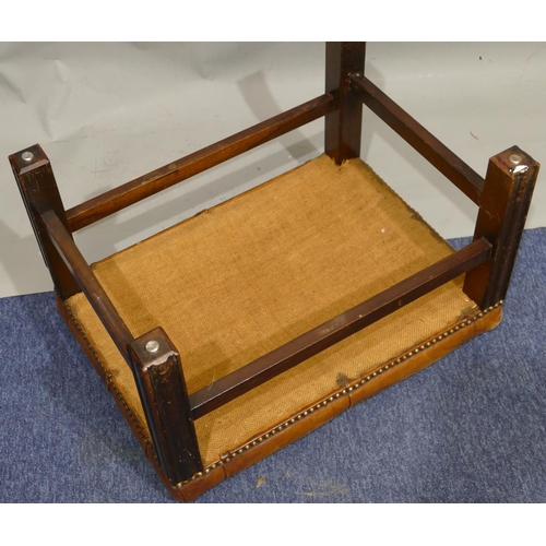 871 - A reproduction mahogany framed footstool with brown leather buttoned top, square fluted legs, 58cm w... 