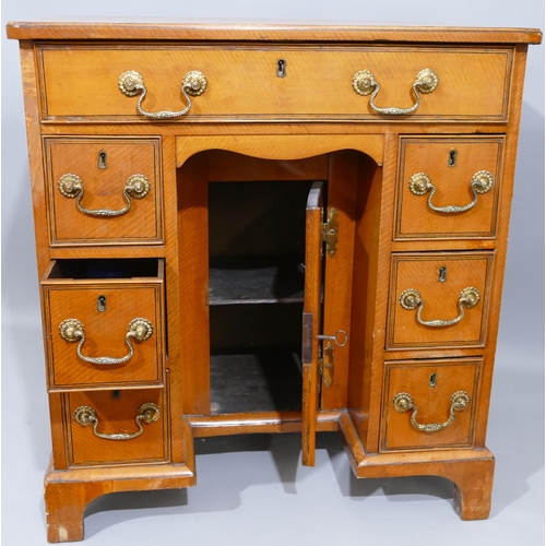 895 - A 19th Century satinwood small kneehole desk with inlaid banding, centre drawer above single panel d... 