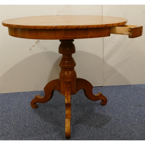 905 - A marquetry circular occasional table with single drawer, allover inlaid star, boxing and stringing ... 