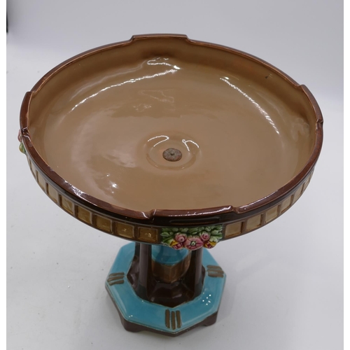 92 - An Eichwald German Art Nouveau comport on turquoise and brown ground with raised floral and leaf dec... 