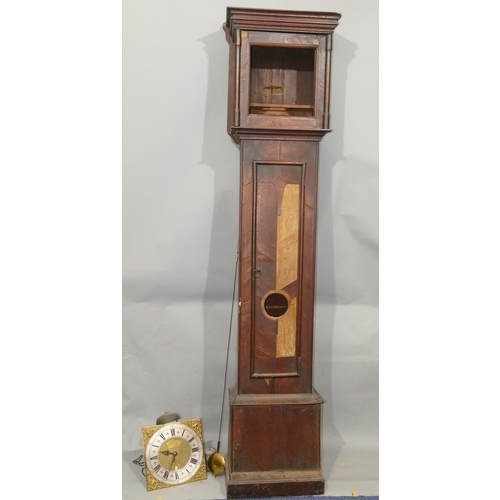 835 - James Neale, Aylesbury brass square dial 30 hour striking longcase clock movement with silvered chap... 