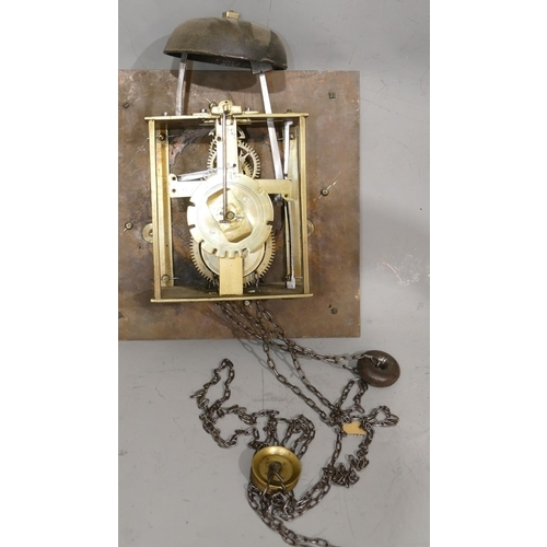 835 - James Neale, Aylesbury brass square dial 30 hour striking longcase clock movement with silvered chap... 