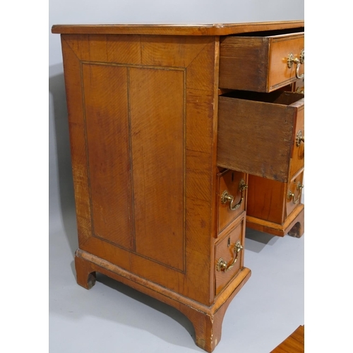 895 - A 19th Century satinwood small kneehole desk with inlaid banding, centre drawer above single panel d... 