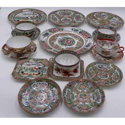 1 - 5 odd Oriental eggshell cups, 7 similar saucers, 2 square side plates and 4 similar larger plates. (... 